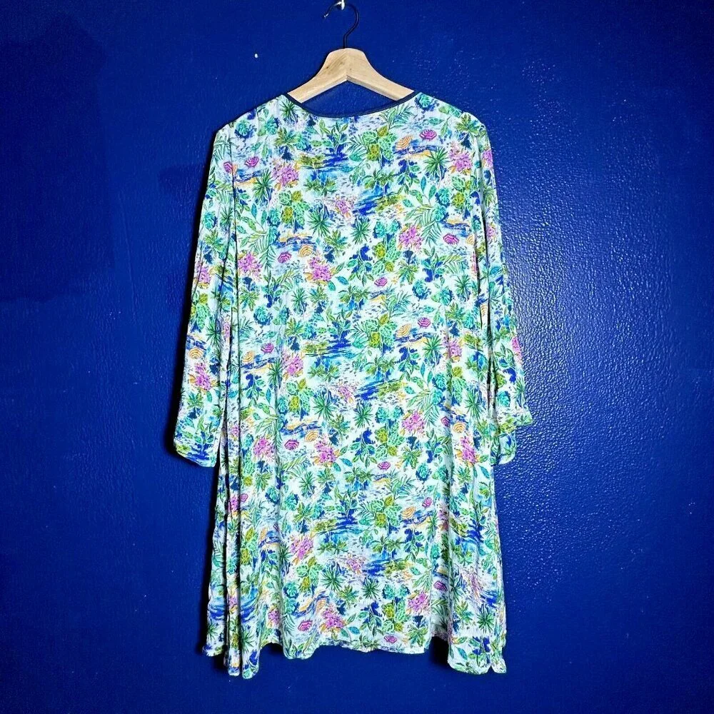 Caribbean Joe Size M Pink White Blue Print Aqua Dress lined Travel Casual nwt - Picture 7 of 14